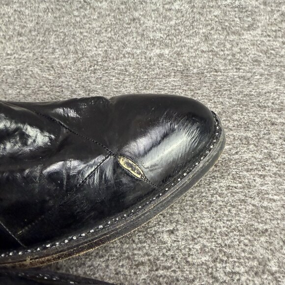 ✅ Mens 9.5D VTG Cowboy Boots Black Leather Almond Toe Embroidered Made In USA - Picture 3 of 11